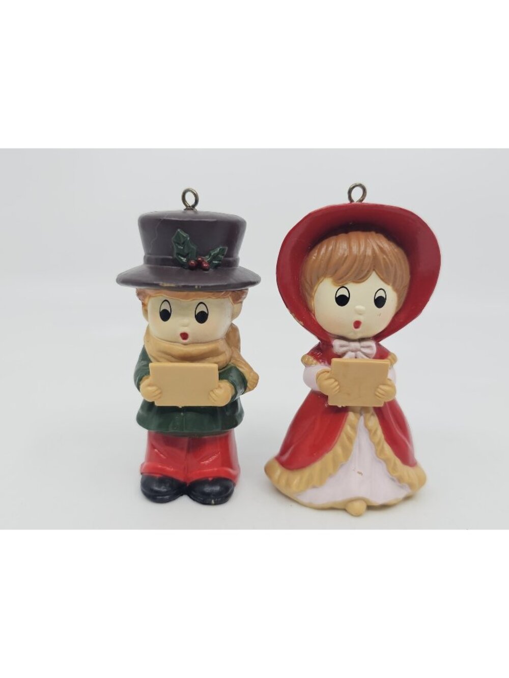Vintage Christmas Tree Caroler Ornaments Set Boy Girl Holiday 3 in